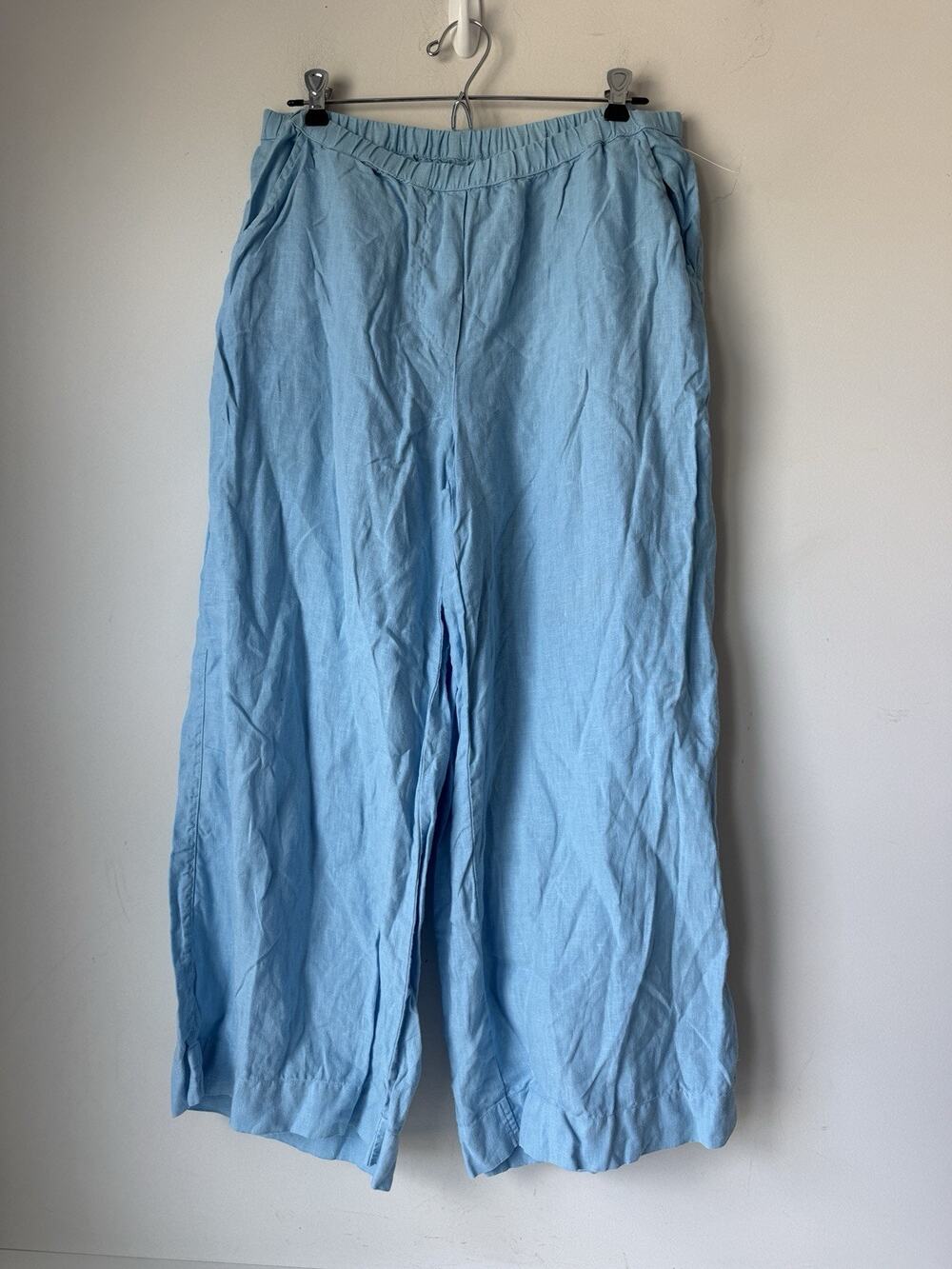 Frank & Eileen Linen Womens Large Sky Blue Pants Pokets *flaw